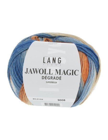 Jawoll magic dégradé multicolor 0159 oranje, beige, blauw is een traditionele sokken wol| het Lemster Wolhus heeft ze op voor