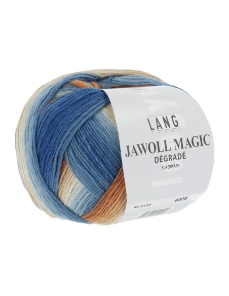 Jawoll magic dégradé multicolor 0159 oranje, beige, blauw is een traditionele sokken wol| het Lemster Wolhus heeft ze op voor