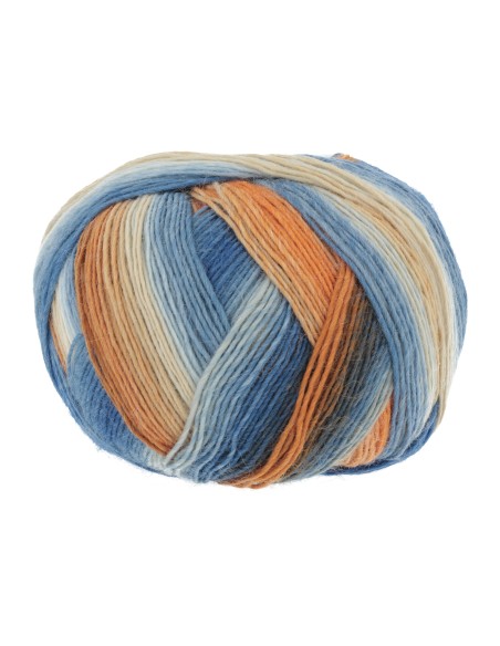 Jawoll magic dégradé multicolor 0159 oranje, beige, blauw is een traditionele sokken wol| het Lemster Wolhus heeft ze op voor