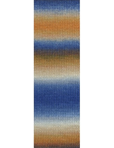Jawoll magic dégradé multicolor 0159 oranje, beige, blauw is een traditionele sokken wol| het Lemster Wolhus heeft ze op voor