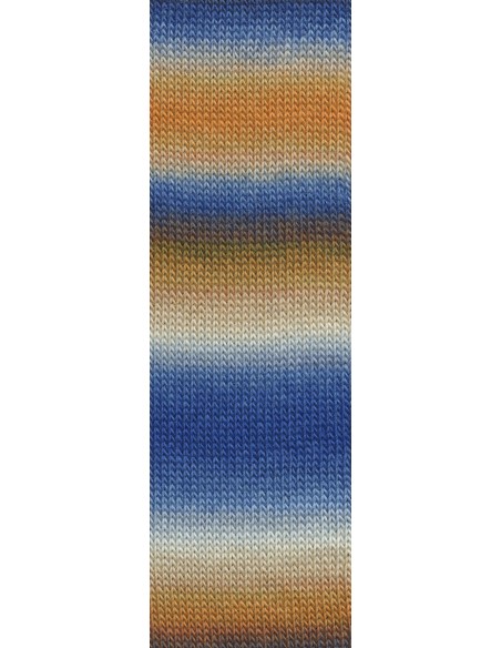 Jawoll magic dégradé multicolor 0159 oranje, beige, blauw is een traditionele sokken wol| het Lemster Wolhus heeft ze op voor