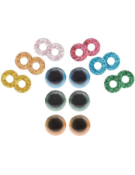 Veiligheidsoogjes 12 mm Glitter mix 3 paar