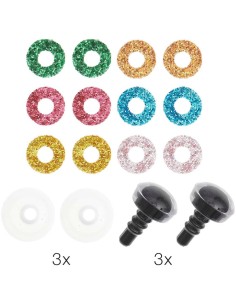 Veiligheidsoogjes 12 mm Glitter mix 3 paar 2