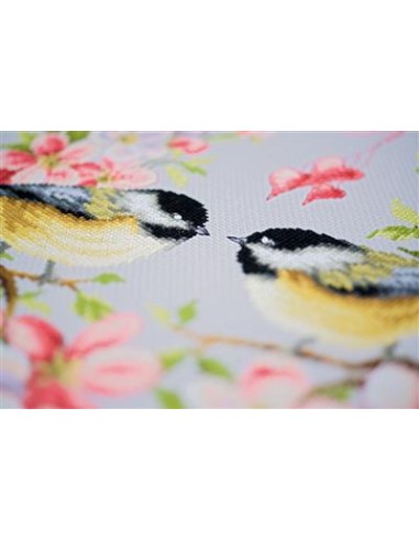 Mooi compleet borduurpakket van Mezen in een bloemenkrans (PN-0169582)