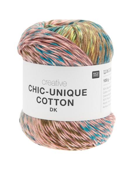 Rico Creative Chic-Unique Cotton DK is een zacht, sterk garen van 50% katoen en 50% acryl