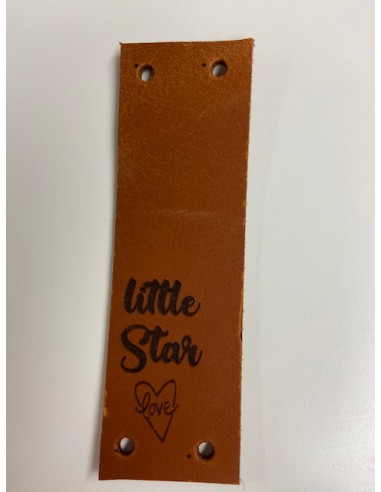 Leren label met tekst gevouwen 10x3cm Little star kl. cognac