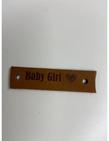Leren label met tekst 6x1.5 cm Baby girl kl. cognac