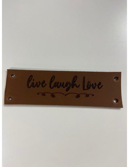 leren label Live Laugh Love 10x3 cognac