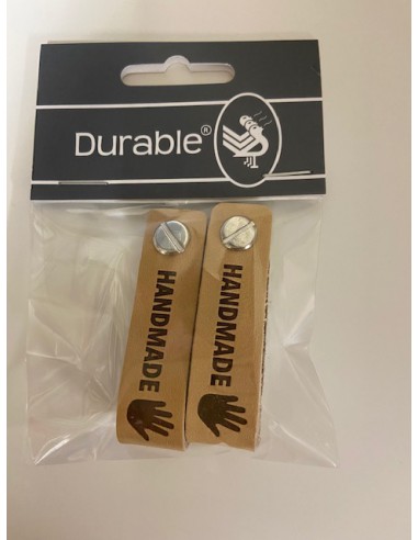 Durable leren label Handmade met schroef knoop (2 stuks)